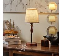Cordless Table Lamp, 4000mAh Rechargeable Battery Operated, Portable 3-Level Brightness LED Touch Beside Lamp, Metal Wood with Fabric Shade Night Light for Bedroom, Patio, Restaurant (Black)