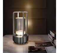 Cordless Table Lamp for Outdoor Indoor, Portable Metal Desk Lamp, Rechargeable LED Crystal Lantern Lamp, 3 Color Stepless Dimming Touch, Battery Powered Table Light for Bedroom Restaurant (Black)