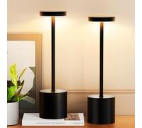 Cordless Table Lamp Set of 2, 5000mAh Rechargeable Lamp with Touch Control & Stepless Dimming, 3 Light Modes, IP54 Waterproof Portable Light for Dining Table, Patio, Bedroom, Power Outage (Black)