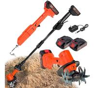 Cordless Tiller Cultivator, Electric Garden Tiller and Digging Hoe with Batteries and Telescopic Pole, Hand-held Lawn Yard Garden Tiller for Gardening, Soil Cultivation, Ground Breaking, Tending