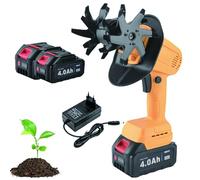 Cordless Tiller Cultivator Mini Garden Rotavator 16.8V with 2 Lithium Batteries, 128mm Tillage Width, Lightweight Handheld Soil Loosener for Garden Beds & Allotments