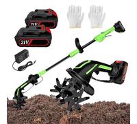 Cordless Tiller Cultivator - Mini Garden Rotavator with Batteries & Extension Rod, 10cm Tilling Width & Depth, Electric Soil Cultivator for Yard & Lawn