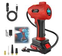 Cordless Tire Inflator, 180PSI Portable Air Compressor with 21V Rechargeable Battery & 12V DC Car Adapter, Fast Inflation Digital Pump for Cars, Motorcycles, Bikes & Sports Balls, Red