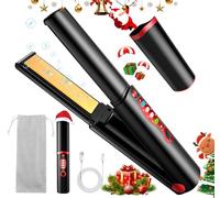 Cordless Titanium Hair Straightener and Curler, Mini Portable USB Rechargeable Fast Heat Up Flat Iron with 5V/5000mAh Battery, Anti-Scald 3-Level for Swift, Smooth and Glossy Hair, Pink (Black)