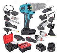 Cordless Tool Set, 16-Piece Multi-Functional Combo Kit with Electric Screwdriver, Reciprocating Saw, Polishing Machine, and Water Gun