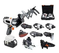 Cordless Tool Set Combo Kit, 18V with 2 Batteries and Charger, Includes Jig Saw, Drill, Circular Saw, Chain Saw, Oscillating Tool, Screwdriver Attachment for Household Repair