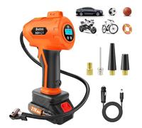 Cordless Tyre Inflator Air Compressor 180PSI, Portable Handheld Car Tyre Pump with 12V DC, 150000mAh Rechargeable Battery Electric Bike Pump with LED Light & 3 Nozzle for Car Motorcycle Bicycle Balls