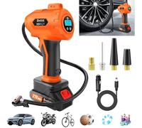 Cordless Tyre Inflator Air Compressor, 21V Rechargeable Battery Powered 180PSI 12V DC Portable Handheld Electric Digital Tyre Pump with LED Light & 3 Nozzles for Cars, Motorcycles, Bicycles and Balls