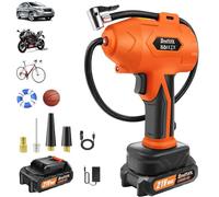 Cordless Tyre Inflator Air Compressor,21V Rechargeable Battery Powered 180PSI Portable Handheld Car Tyre Pump with 12V DC Adapter&Digital Pressure Gauge & 3 Nozzles Suitable for Car Motorcycle Bicycle