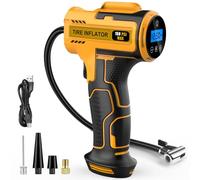 Cordless Tyre Inflator Air Compressor, Portable Handheld Rechargeable Battery Tyre Pump with Digital Pressure Gauge, Electric Tyre Inflator with LED Light & 4 Nozzle for Car, Motorcycle Bike