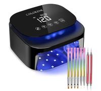 Cordless UV LED Nail Lamp with 6 Nail Art Brushes and 2 Dotting Pens, 60W Rechargeable Nail Dryer Gel Polish Light, Auto Sensor and LCD Display, Portable 30 Beads LED Nail Light with 4 Timer Setting
