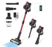 Cordless Vacuum Cleaner, Wall Hanging Stick Vacuum Cleaner 15KPA， Tangle-Free Brush, 3000mAh Battery, Lightweight and Versatile, Deep Cleans, Self-Standing, LED,Red