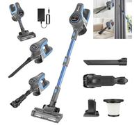 Cordless Vacuum Cleaner with Filters, LED Light, 3000mAh Rechargeable Battery, 15000PA Compact Powerful Multifunction Handheld Stick Vacuums & Electric Brooms, Handheld & Stick for Pet Hair,Blue+Grey