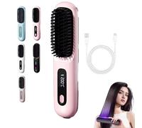 Cordless Volumizing Hair Brush for Short Hair, Heated Styler with 3 Settings, 20s Quick Heat, LED Screen, USB-C, Travel Friendly(Pink)