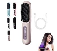 Cordless Volumizing Hair Brush for Short Hair, Heated Styler with 3 Settings, 20s Quick Heat, LED Screen, USB-C, Travel Friendly(Brown)