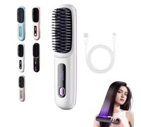 Cordless Volumizing Hair Brush for Short Hair, Heated Styler with 3 Settings, 20s Quick Heat, LED Screen, USB-C, Travel Friendly(White)