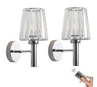 Cordless Wall Sconce Operated Wall Sconces set of 2, Rechargeable Wall Lamp Bathroom Vanity Wall Lights with Crystal Shade, Wireless Dimmable ed Wall Light for