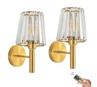 Cordless Wall Sconce Operated Wall Sconces set of 2, Rechargeable Wall Lamp Bathroom Vanity Wall Lights with Crystal Shade, Wireless Dimmable ed Wall Light for