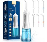 Cordless Water Dental Flosser for Teeth - 350ML Portable and Rechargeable Oral Irrigator with 5 Modes 6 Replaceable Tips - IPX7 Waterproof Powerful Battery Life Picks for Travel Home Use