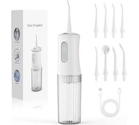 Cordless Water Flosser for Teeth, Electric Oral Irrigator with 4 Cleaning Modes & 8 Jet Tips, IPX7 Waterproof Dental Irrigator, Portable Rechargeable Teeth Cleaner for Home Travel (White)