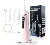 Cordless Water Flosser for Teeth, Portable Oral Irrigator with 4 Jet Tips, 200ML Tank, USB Rechargeable, IPX7 Waterproof Dental Water Jet for Braces, Sensitive Gums, Travel & Home (Pink)