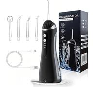 Cordless Water Flosser for Teeth, Portable Oral Irrigator with 4 Jet Tips, 200ML Tank, USB Rechargeable, IPX7 Waterproof Dental Water Jet for Braces, Sensitive Gums, Travel & Home (Black)