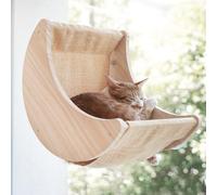 Cordless Window Cat Beds, Hammock Moon Bed Window Mounted with Strong Suction Cup Pine Wood Safe Comfortable Cat Perch Seat for Sleep and Watch Birds Easy to Install