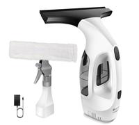 Cordless Window Vac Cleaner & Spray Bottle with Microfibre Cloth, 3.8V Electric Window Vac with 3500mAh Battery and Charger, 150ml Water Tank, Running Time: 55 min, Suction Nozzle: 280 mm, Black+White