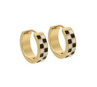 Cords Club Black and White Checker Hoop Earrings - Gold PVD Plated Implant-Grade Titanium - Hoops for Women - Water & Tarnish Resistant, Hypoallergenic Statement Jewelry for Daily Wear