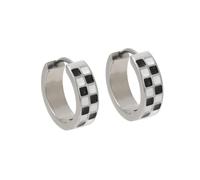 Cords Club Black and White Checker Hoop Earrings - Titanium Silver Stainless Steel Hoops for Women - Water & Tarnish Resistant, Hypoallergenic Statement Jewelry for Daily Wear