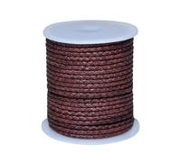 Cords Essentials Round Braided Genuine Leather String Bolo Cord, Rope for Jewelry Making, Necklaces, Bracelets, Wraps, Crafts and Hobby Projects (Distressed Red Brown, 3 MM 5.46 Yards = 5 MTR Spool)