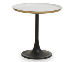 cordue white enamel top side table with black metal base
