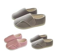 Corduroy Adjustable Wide Fit, Hook and Loop Memory Foam Slippers, Women's Closed Heel Diabetic Slippers, Memory Foam Shoes, Fleece Lined, Wide Comfortable and Cosy, gray, 42 EU