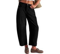 Corduroy Barrel Pants Women - Barrel Mid-Rise Elastic Waist Cord Pants,Casual Wide Leg Baggy Trouser,Baggy Elastic Waist Cropped Wide Leg Jeans,Vintage Barrel Jeans Elegance Comfortable(Black,S)