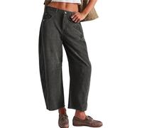 Corduroy Barrel Pants Women - Barrel Mid-Rise Elastic Waist Cord Pants,Casual Wide Leg Baggy Trouser,Baggy Elastic Waist Cropped Wide Leg Jeans,Vintage Barrel Jeans Elegance Comfortable(Grey,XXL)