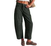 Corduroy Barrel Pants Women - Barrel Mid-Rise Elastic Waist Cord Pants,Casual Wide Leg Baggy Trouser,Baggy Elastic Waist Cropped Wide Leg Jeans,Vintage Barrel Jeans Elegance Comfortable(Dark Green,M)