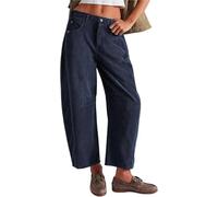Corduroy Barrel Pants Women - Barrel Mid-Rise Elastic Waist Cord Pants,Casual Wide Leg Baggy Trouser,Baggy Elastic Waist Cropped Wide Leg Jeans,Vintage Barrel Jeans Elegance Comfortable(Navy,S)