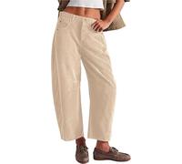 Corduroy Barrel Pants Women - Barrel Mid-Rise Elastic Waist Cord Pants,Casual Wide Leg Baggy Trouser,Baggy Elastic Waist Cropped Wide Leg Jeans,Vintage Barrel Jeans Elegance Comfortable(BGE,S)