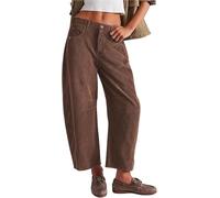Corduroy Barrel Pants Women - Barrel Mid-Rise Elastic Waist Cord Pants,Casual Wide Leg Baggy Trouser,Baggy Elastic Waist Cropped Wide Leg Jeans,Vintage Barrel Jeans Elegance Comfortable(Brown,S)