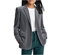 Corduroy Blazer for Women UK Elegant Party Suit Jacket Fall Winter Y2K Clothes Fashion Wedding Outfit Outwear Tops Solid Color Long Sleeve Smart Casual Suit Jackets UK Size S-3XL Dark Gray