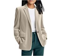 Corduroy Blazers Women UK Notched Lapel Lightweight Jackets Summer Long Sleeve Open Front Blazer Jackets Single Front Button Suit Jackets Ladies Smart Blazers Solid Ladies Work Cardigan Beige
