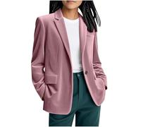 Corduroy Blazers Women UK Notched Lapel Lightweight Jackets Summer Long Sleeve Open Front Blazer Jackets Single Front Button Suit Jackets Ladies Smart Blazers Solid Ladies Work Cardigan Pink