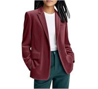 Corduroy Blazers Women UK Notched Lapel Lightweight Jackets Summer Long Sleeve Open Front Blazer Jackets Single Front Button Suit Jackets Ladies Smart Blazers Solid Ladies Work Cardigan Wine