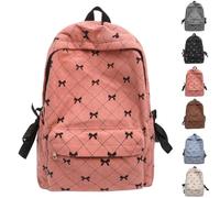 Corduroy Bow Backpack For Women With Multi-Pocket Design,for Travel Outings | Soft Straps, Multiple Pockets, Large Capacity, Bow Detail, Aesthetic Y2k Kawaii Bag, For Commute(Pink)