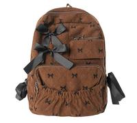 Corduroy Bow Printed Backpacks Cute Laptop Backpack for Teenagers Girl | Corduroy Bow Printed Backpack Bowknot Detail Large Travel Daypack for Casual Daily Or Shopping Corduroy Material Spacious