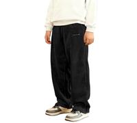 Corduroy Boy Trousers Baggy Joggers Vertical Ribbed Solid Jogging Bottoms with Back & Side Pocket Elastic Drawstring Waist Corduroy Loungewear for School & Casual Wear (Black,15-16 Years)