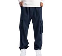 Corduroy Cargo Trousers for Men UK Classic Elasticated Waist Joggers Wide Leg Tracksuit Bottoms Relaxed Fit Comfort Trousers with Multi Pockets Casual Lightweight Mens Workwear Sweatpants Navy
