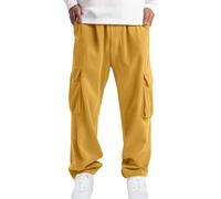 Corduroy Cargo Trousers for Men UK Classic Elasticated Waist Joggers Wide Leg Tracksuit Bottoms Relaxed Fit Comfort Trousers with Multi Pockets Casual Lightweight Mens Workwear Sweatpants Yellow