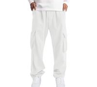 Corduroy Cargo Trousers for Men UK Classic Elasticated Waist Joggers Wide Leg Tracksuit Bottoms Relaxed Fit Comfort Trousers with Multi Pockets Casual Lightweight Mens Workwear Sweatpants White