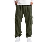 Corduroy Cargo Trousers for Men UK Classic Elasticated Waist Joggers Wide Leg Tracksuit Bottoms Relaxed Fit Comfort Trousers with Multi Pockets Casual Lightweight Mens Workwear Sweatpants Green
